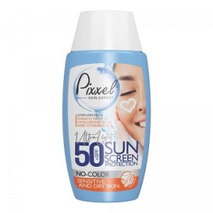 0 کرم ضد آفتاب بی رنگ پیکسل پوست مناسب خشک، نرمال و حساس با SPF50 