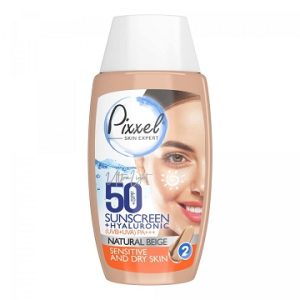 0 کرم ضد آفتاب بژ طبیعی پیکسل پوست مناسب خشک، نرمال و حساس با SPF50 